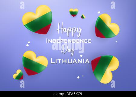 High quality 3D heart themed design for Lithuania Independence Day featuring bold national colors and festive elements Stock Vector