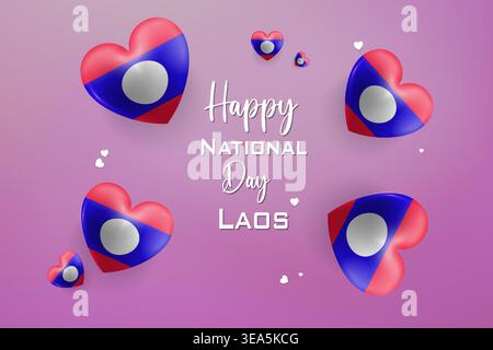 High quality 3D heart themed design for Laos Independence Day featuring bold national colors and festive elements perfect for patriotic celebrations Stock Vector
