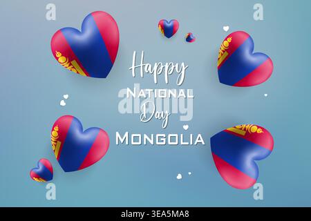 High quality 3D heart themed design for Mongolia Independence Day featuring bold national colors and festive elements Stock Vector