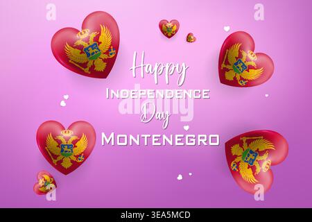 Vibrant 3D heart card for Montenegro Independence Day with national flag colors and festive elements ideal for patriotic celebrations greeting cards Stock Vector