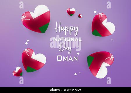 High quality 3D heart themed design for Oman Independence Day featuring bold national colors and festive elements perfect for patriotic celebrations Stock Vector