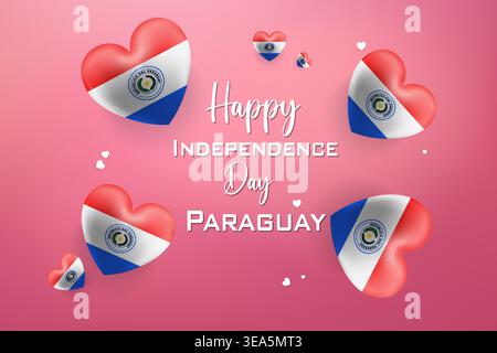 High quality 3D heart themed design for Paraguay Independence Day featuring bold national colors and festive elements Stock Vector