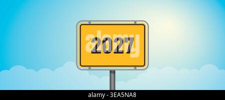 place name sing with number 2027 on blue sky background vector illustration Stock Vector