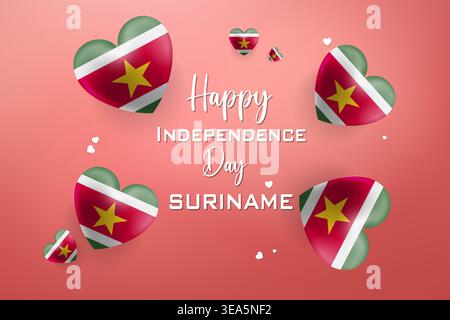 High quality 3D heart themed design for Suriname Independence Day featuring bold national colors and festive elements Stock Vector