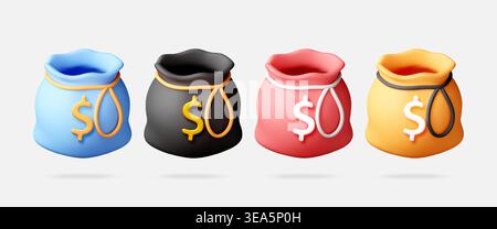 Several money bags with dollar sign icon in 3d. Stock Vector