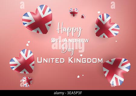 Vibrant 3D heart card for United Kingdom Independence Day with national flag colors and festive elements ideal for patriotic celebrations Stock Vector
