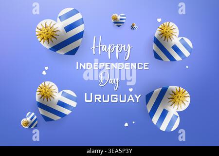 High quality 3D heart themed design for Uruguay Independence Day featuring bold national colors and festive elements perfect for patriotic celebration Stock Vector