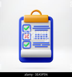 3D Clipboard with checklist and task status. Stock Vector