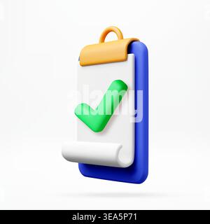 Clipboard with green checkmark as 3d icon Stock Vector