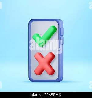 3D Smartphone with check mark and cross symbol Stock Vector