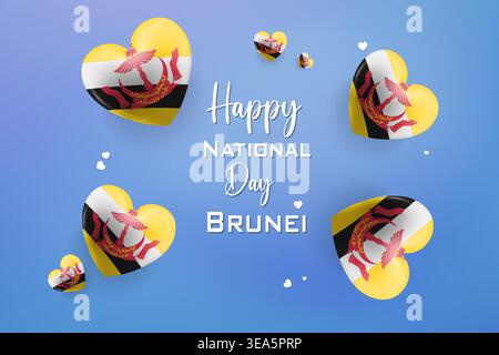 High quality 3D heart themed design for Brunei Independence Day featuring bold national colors and festive elements perfect for patriotic celebrations Stock Vector
