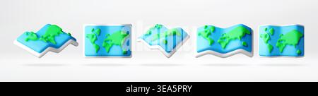 3D world map icon set Stock Vector
