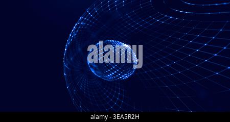 Network of glowing lines connecting dots, forming a digital sphere. Representing global communication, technology, and data Stock Photo