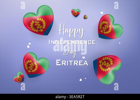 High quality 3D heart themed design for Eritrea Independence Day featuring bold national colors and festive elements perfect for patriotic celebration Stock Vector