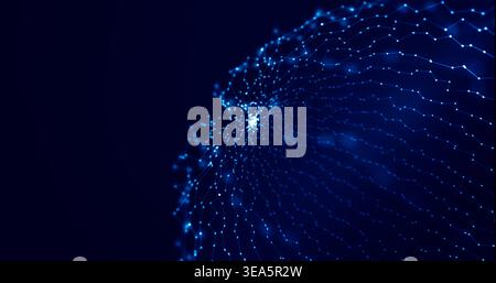 Digital glowing dots forming a complex mesh network, representing data connections, artificial intelligence, and technology Stock Photo