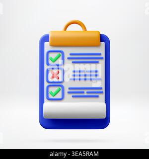3D Clipboard with checklist and task status. Stock Vector