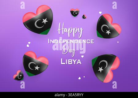 High quality 3D heart themed design for Libya Independence Day featuring bold national colors and festive elements perfect for patriotic celebrations Stock Vector