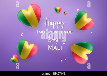 High quality 3D heart themed design for Mali Independence Day, featuring bold national colors and festive elements, perfect for patriotic celebrations Stock Vector