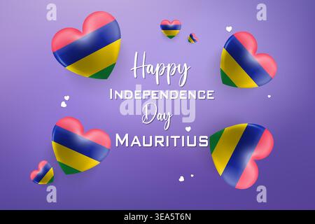 High quality 3D heart themed design for Mauritius Independence Day featuring bold national colors and festive elements Stock Vector