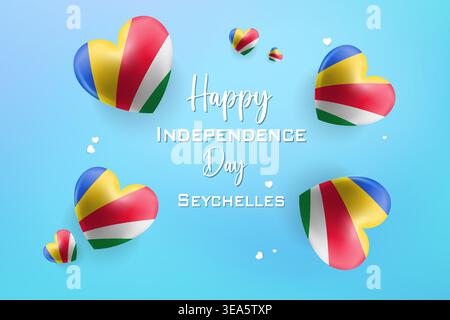 Vibrant 3D heart card for Seychelles Independence Day with national flag colors and festive elements ideal for patriotic celebrations greeting cards Stock Vector