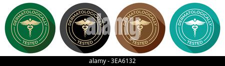 Cleanical Dermatologically tested set icon. Dermatology, dermatologist, clinically proven, allergy free, label product packaging design Stock Vector