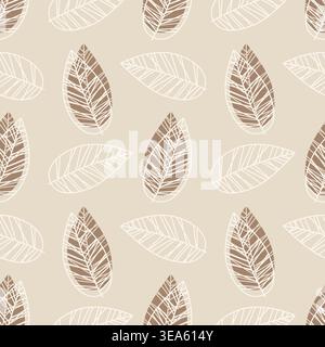 Stylized leaves pattern in beige and brown tones, delicate botanical background for eco-friendly packaging, nursery textile, organic cosmetic branding Stock Vector
