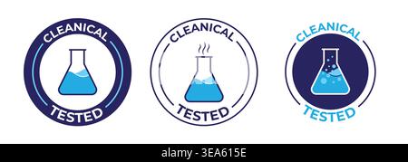 Cleanical Lab tested vector icon set. Product quality control proven by laboratory research illustration Stock Vector