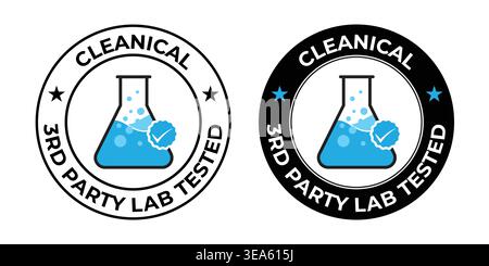Cleanical 3rd party lab tested vector label logo. Clinically test and 3rd party lab icon Stock Vector