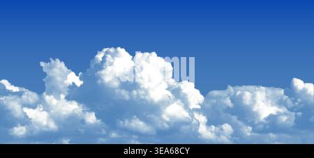 Halftone dotted clouds on blue sky background, vector white dotted retro abstract cloudscape for collages Stock Vector