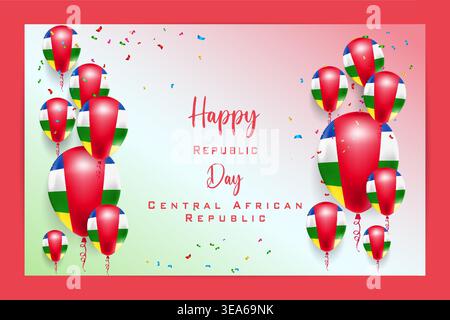 Vibrant 3D balloon flag card for Central African Republic Republic Day featuring national flag colors and festive elements Stock Vector
