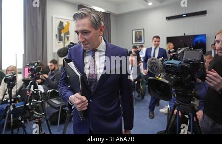 Spring Economic Statement Tanaiste and Finance Minister Simon Harris speaking to reporters on the ...