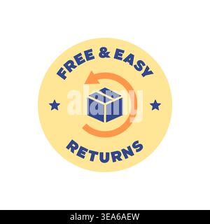 Free and Easy Returns Badge with Parcel Icon and Rounded Blue Orange Design Vector Illustration Stock Vector