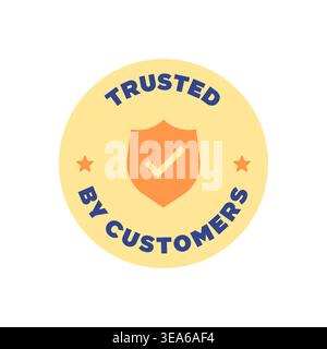 Trusted by Customers Badge with Orange Shield and Checkmark Vector Illustration Stock Vector