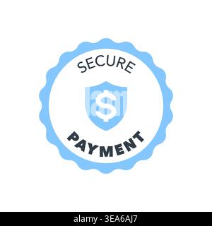 Secure Payment Badge with Dollar Shield Icon in Blue Round Emblem Vector Illustration Stock Vector
