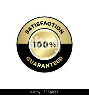 Satisfaction Guaranteed Badge with Gold Circle and 100 Percent Center Vector Illustration Stock Vector