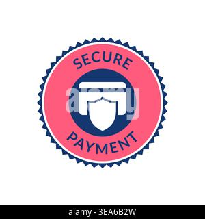 Secure Payment Badge with Shield and Padlock Icon on Pink Background Vector Illustration Stock Vector