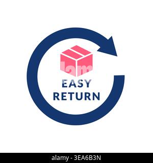 Easy Return Badge with Parcel Box Icon and Circular Arrow in Blue and Pink Vector Illustration Stock Vector