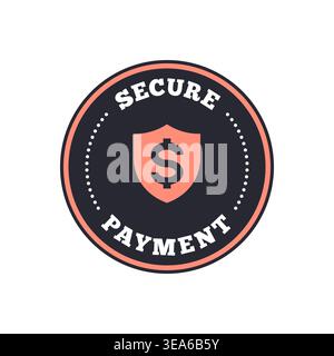 Secure Payment Badge with Coral Dollar Shield and Stitched Border Vector Illustration Stock Vector