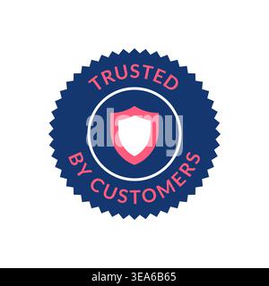 Trusted by Customers Badge with Shield Icon and Pink Inner Circle Vector Illustration Stock Vector