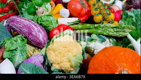 Colorful mix of fresh vegetables at a local market in autumn harvest season Stock Photo