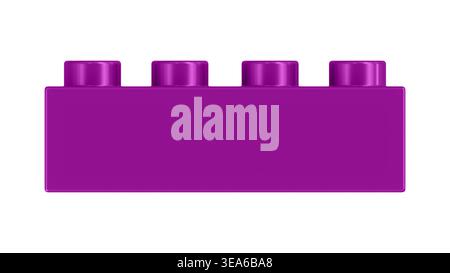 Purple Plastic Construction Brick With Four Studs Isolated on White Background. Minimal Toy Building Block Used for Creative Play, Education and Modul Stock Photo