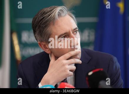 Spring Economic Statement Tanaiste and Finance Minister Simon Harris speaking to reporters on the ...