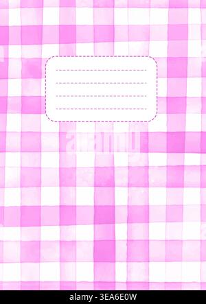 Notebook cover with a hand painted pink watercolour checked design Stock Vector
