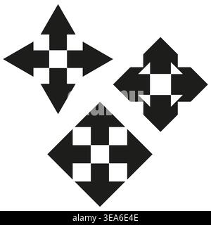 Move arrow set. Navigation direction symbol. Vector cursor figure. Four way element. Manual vector only. No autotrace used. EPS 10. Stock Vector