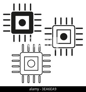 Processor set Vector. Computer chip symbol. Three CPU icons. Hardware tech element. Manual vector only. No autotrace used. EPS 10. Stock Vector