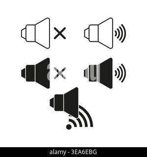 Audio speaker set. Sound volume Vector. Mute sign symbol. Signal level element. Manual vector only. No autotrace used. EPS 10. Stock Vector