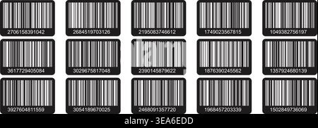 Barcode icons set with rounded white sticker labels on dark background Stock Vector