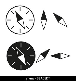Compass icon set. Navigation pointer symbol. Direction figure Vector. Geography map sign. Manual vector only. No autotrace used. EPS 10. Stock Vector