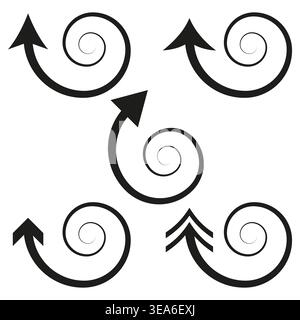 Spiral arrow set. Rotation curve Vector. Twist motion symbol. Dynamic swirl detail. Manual vector only. No autotrace used. EPS 10. Stock Vector