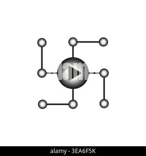 Play button icon. Network node Vector. Connection point system. Digital media symbol. Manual vector only. No autotrace used. EPS 10. Stock Vector